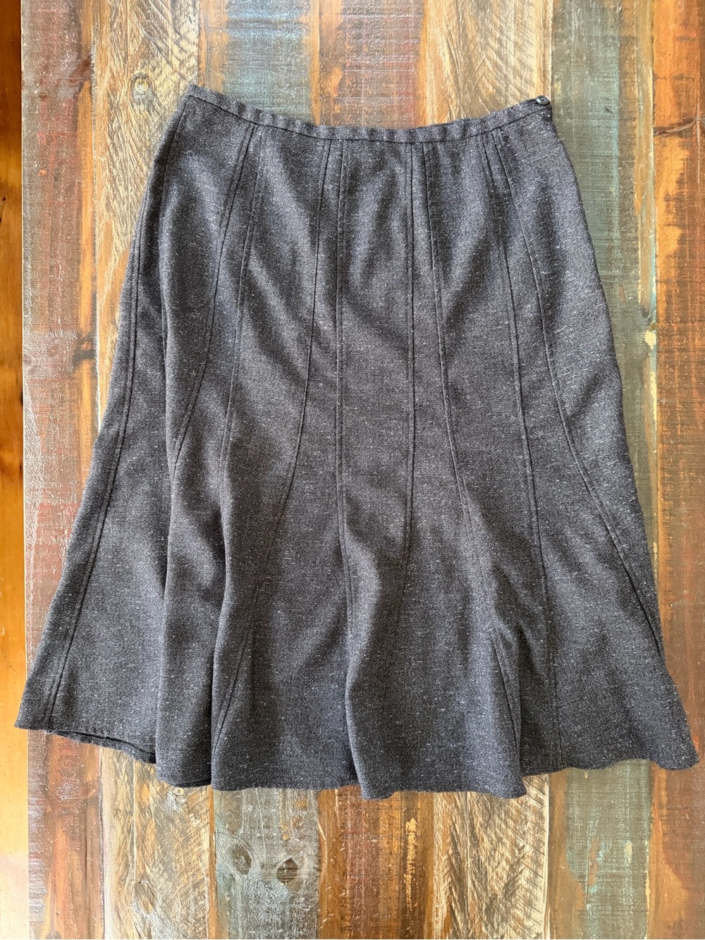 Larry Levine Women's 10 Grayish Brown Pleated Tweed A-Line Skirt | SKU 0094